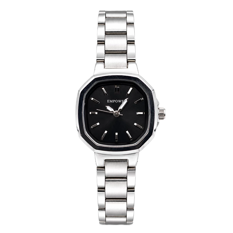 saat-zanane-emporio-armani-silver-black-dial-1 ساعت مچی زنانه طرح امپاور نقره ای صفحه مشکی با قفل پروانه ای و موتور ژاپنی