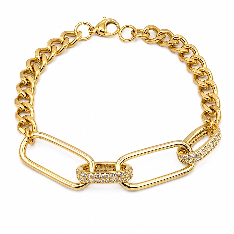 tiffany-chain-link-bracelet-gold-1 دستبند زنانه تیفانی استیل طلایی طرح زنجیر درشت نگین دار