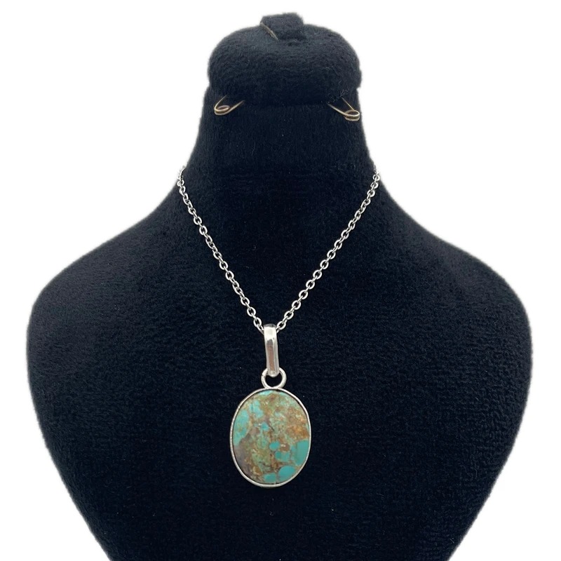 silver-steel-turquoise-pendant-necklace-1 گردنبند فیروزه زنانه و مردانه با زنجیر حلقهای